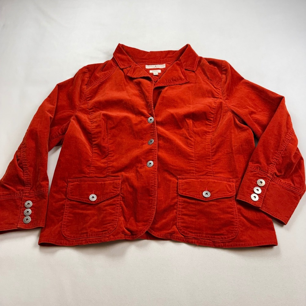 VTG Tommy Hilfiger Womens Burnt Orange Corduroy Stretch Blazer Jacket Size 20